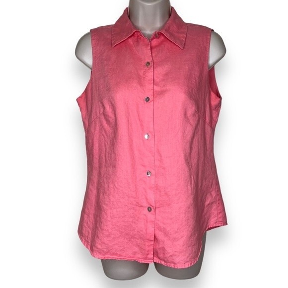 Richard Malcolm Irish Linen Sleeveless Button Front Pink Salmon Top Women Small - Picture 1 of 11